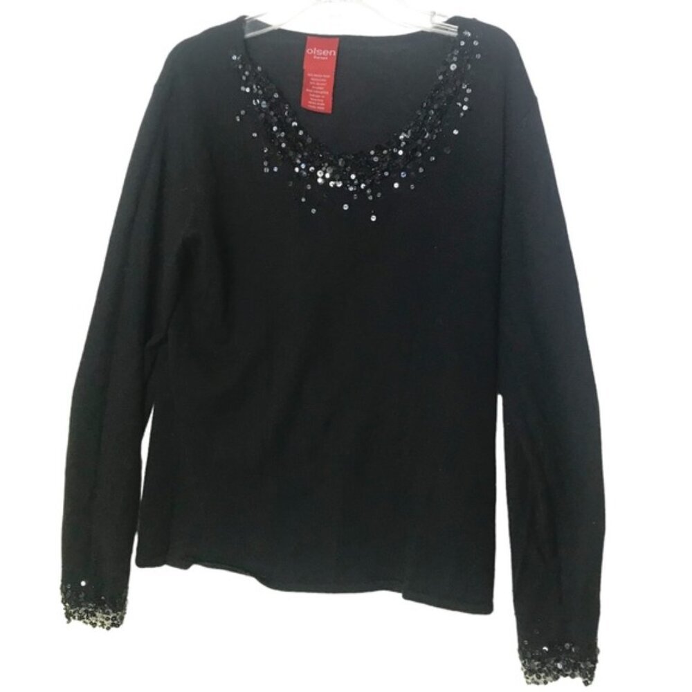 Olsen Delicate Sequin Embellishment Wool Crew WhimsiGoth Sweater Pullover Top 10
